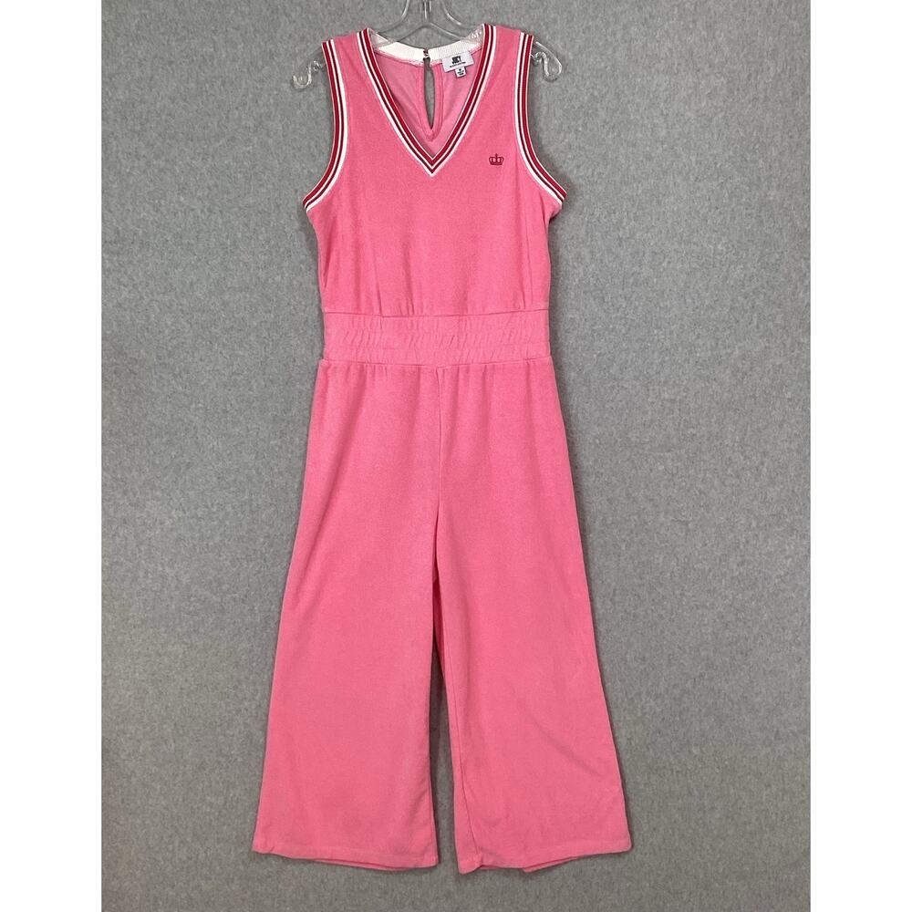 Juicy By Juicy Couture Y2K Crop Wide Leg Terry Cloth Jumpsuit Size M V Neck Pink - Picture 2 of 16